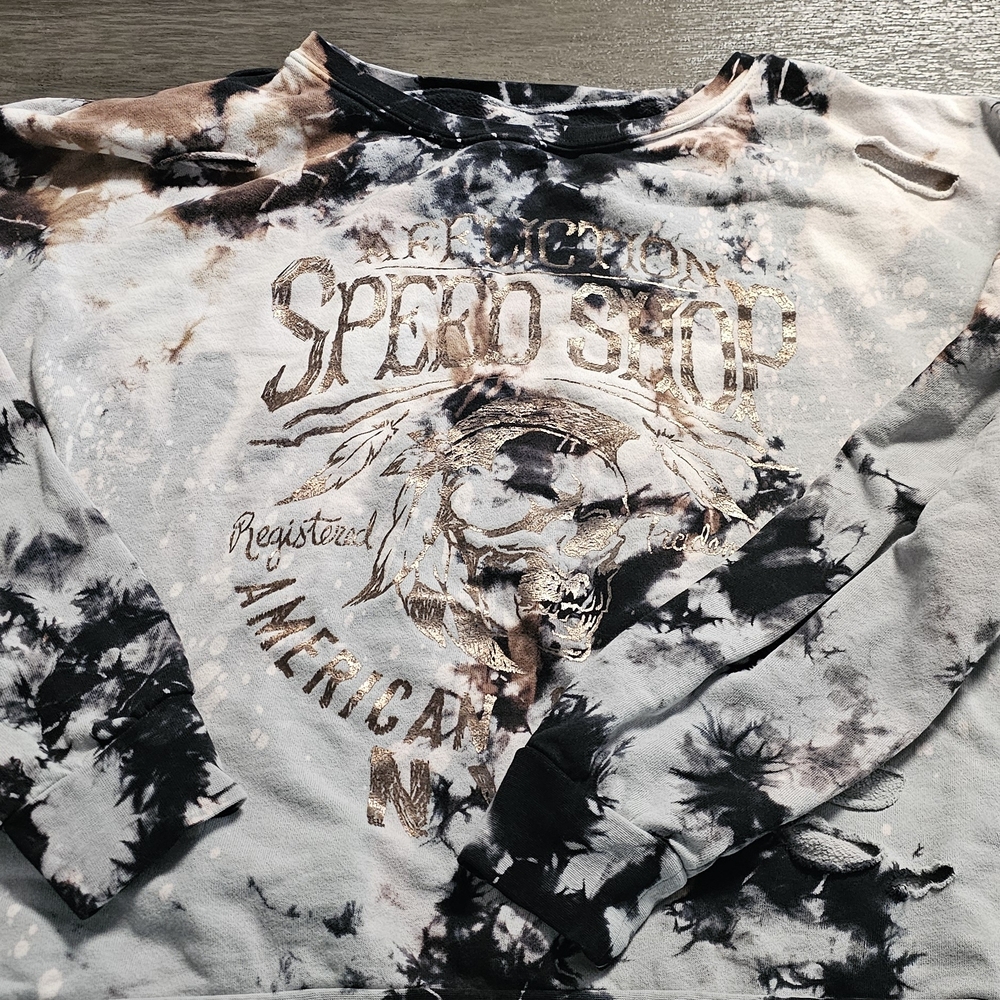 Affliction Black and White Tie-Dye Top